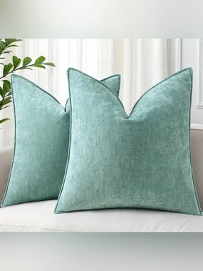 Throw Pillow Covers 18x18 Set of 2, Modern Farmhouse Aqua Haze